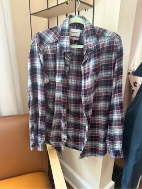 Goodfellow & Co Men's Red and Blue Plaid Button-Up Shirt